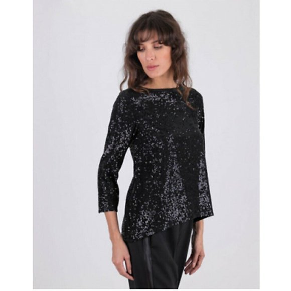 Semicouture Sequin Embellished Blouse Top Cocktail Evening Black S - Picture 2 of 7